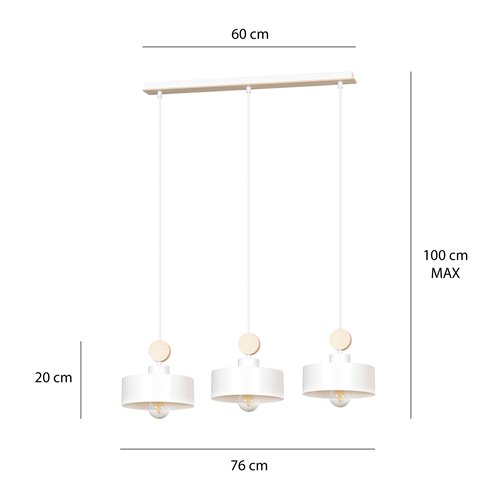 Lampa wisząca TUNISO 3 WHITE skandynawska, drewno, biała