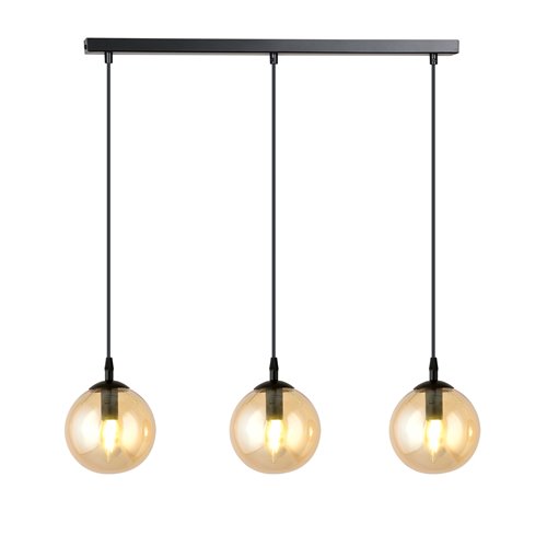 Lampa wisząca COSMO 3 BL MIODOWY loft klosz bursztyn czarna