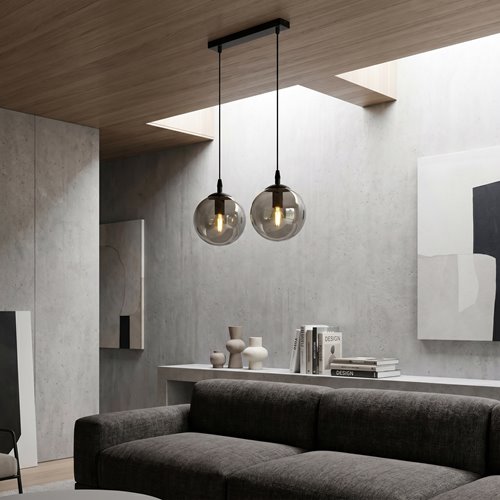 Lampa wisząca COSMO 2 BL GRAFIT loft, klosz grafit, czarna