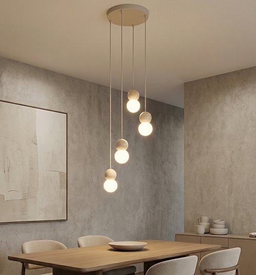 Lampa wisząca LOOP 4 MOKKA nowoczesna, beż, drewno, klosz