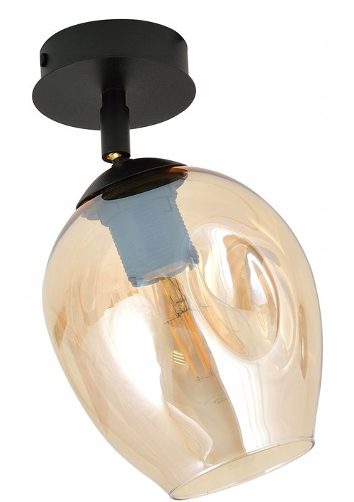 Lampa sufitowa FLOW 1 BL MIODOWY loft klosz czarna bursztyn