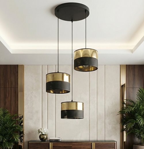 Lampa wisząca LUX 3 BL GOLD PREMIUM abażur, czarny, złoty