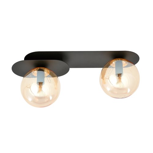 Lampa sufitowa PLAZA 2 BL/MIODOWY plafon czarna/bursztyn