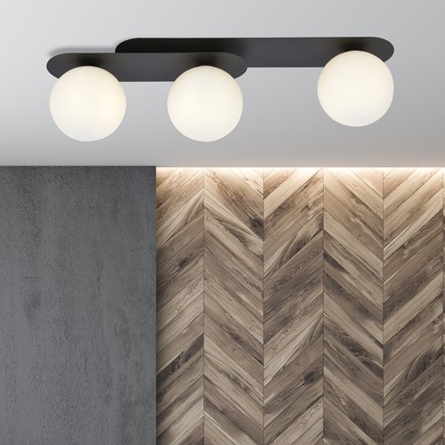 Lampa sufitowa PLAZA 3 BL/OPAL plafon, klosze, czarna/biała