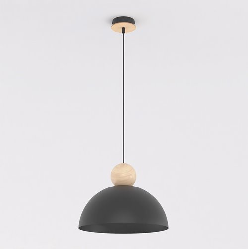 Lampa wisząca KAKI 1M BLACK nowoczesna, czarna, metal drewno