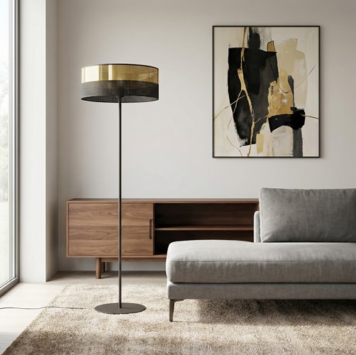 Lampa podłogowa LUX LP1 BL GOLD klasyczna, złota, abażur