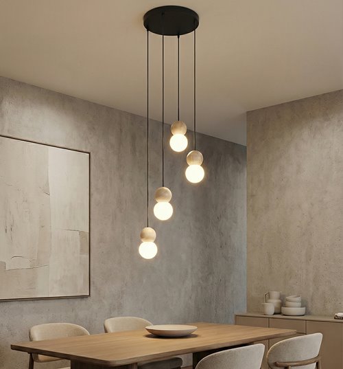 Lampa wisząca LOOP 4 BLACK nowoczesna, czarna, drewno, klosz