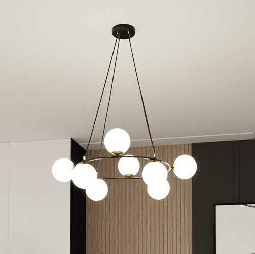 Lampa wisząca AZURA 8 BL OPAL wyjątkowa, nowoczesna, klosze