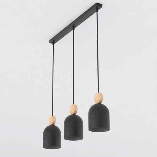 Lampa wisząca MESI 3 BLACK nowoczesna, czarna, metal drewno