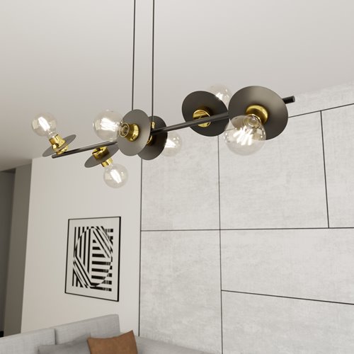 Lampa wisząca TOKEN 6 BL GOLD nowoczesna, czarny, złoty,loft