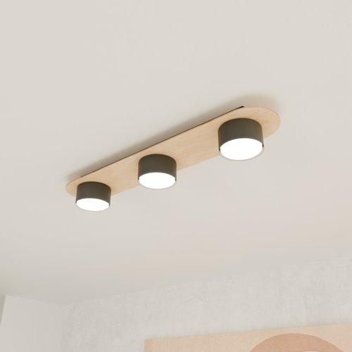Lampa sufitowa DIAZ 3 BL WOOD plafon, czarna, drewno, loft