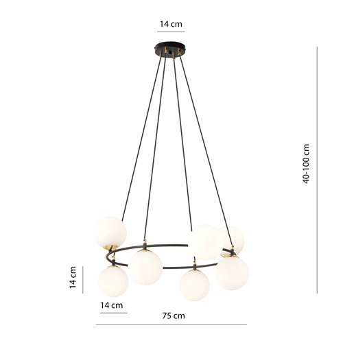 Lampa wisząca AZURA 8 BL OPAL wyjątkowa, nowoczesna, klosze