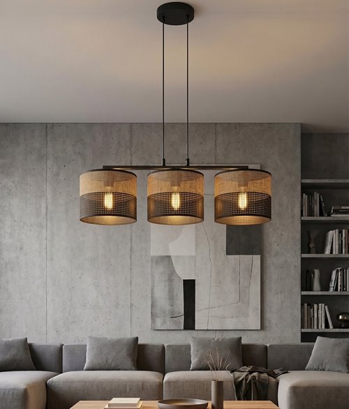 Lampa wisząca KARBON 3 BL BROWN klasyczna, abażur, brązowa