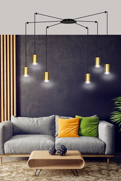 Lampa wisząca TRAKER 6 BL/GOLD nowoczesna pająk czarno/złota