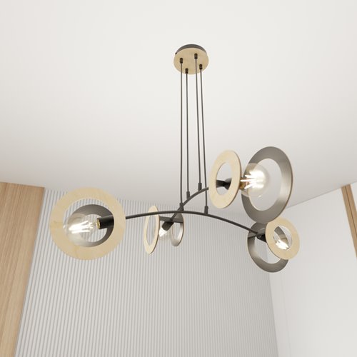 Lampa wisząca SKIVA 4 BL nowoczesna, czarna, metal, drewno