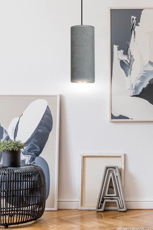 Lampa wisząca BENTE 1 BL GRAY abażur welur szary