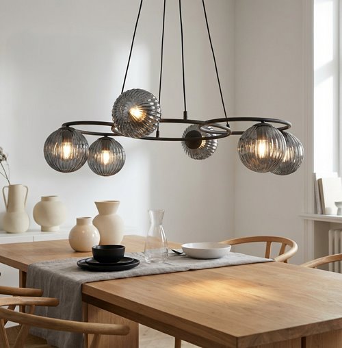 Lampa wisząca LIBRA 6 BL GRAFIT, design, klosz, biały czarny