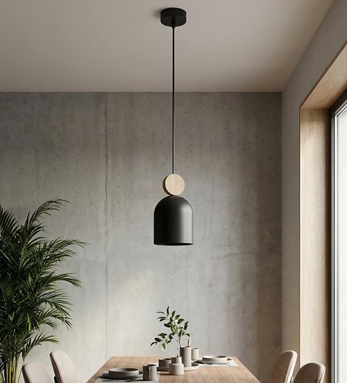Lampa wisząca MESI 1 BLACK nowoczesna, czarna, metal drewno