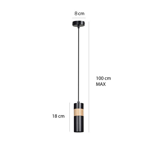 Lampa wisząca AKARI 1 BLACK skandynawska tuba drewno czarna