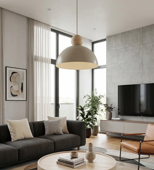 Lampa wisząca KAKI 1M MOKKA nowoczesna, beż, metal drewno