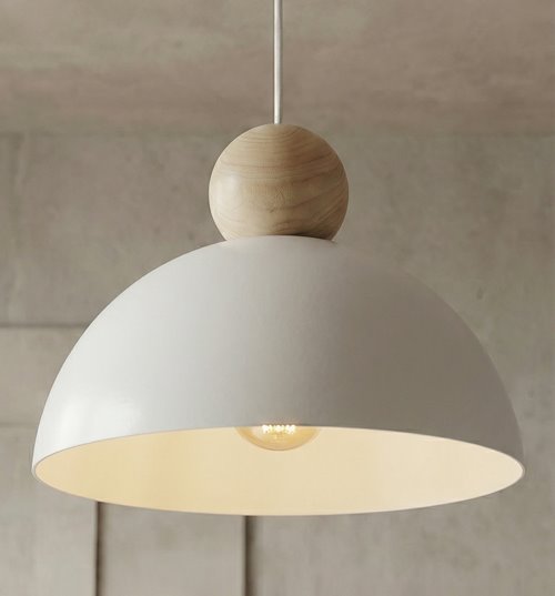 Lampa wisząca KAKI 1M WHITE nowoczesna, biała, metal drewno