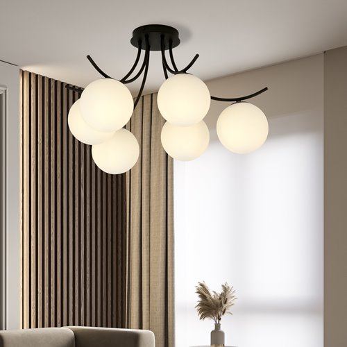 Lampa sufitowa BOSTON 6 BLACK/OPAL nowoczesna czarna/biała