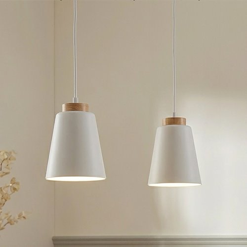 Lampa wisząca BOLERO 2 WHITE skandynawska, drewno, biała
