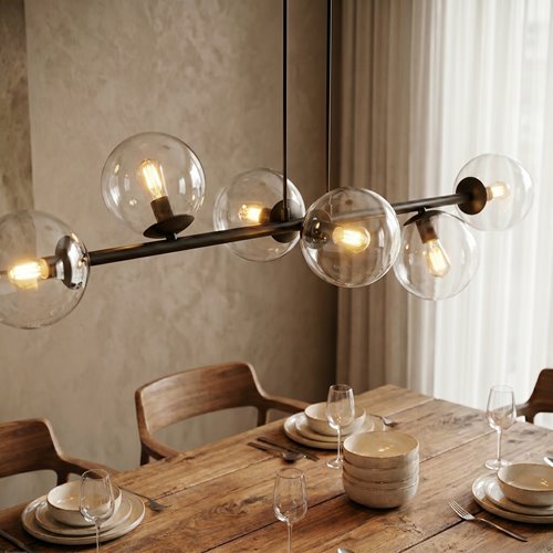 Lampa wisząca ROSSI 6 BL TRANSPARENT klosz czarna