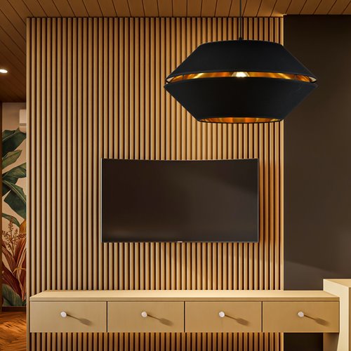 Lampa wisząca PIANO 1 BLACK/GOLD duży abażur czarna/złota