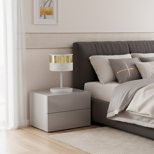 Lampka nocna LUX LN1 WH GOLD abażur, biała, złota, klasyczna