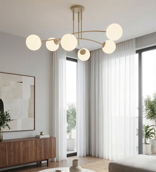 Lampa sufitowa PREGOS 6 MOKKA OPAL klasyczna, klosz, beżowa