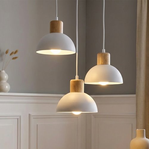 Lampa wisząca SECO 3 WH PREM, loft, metal, biała, drewno