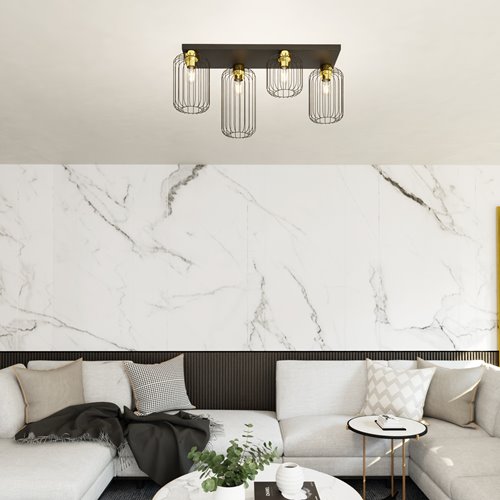 Lampa sufitowa BARN 4 BL GOLD loft, plafon, czarno/złota