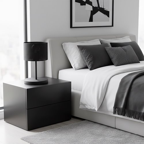 Lampka nocna LUX LN1 BLACK abażur, czarna, klasyczna