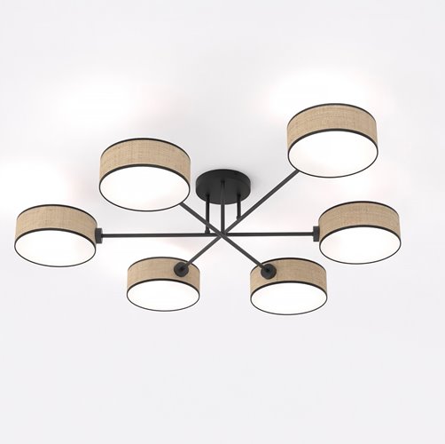 Lampa sufitowa MAGA 6 RATTAN plafon, brązowa, abażur
