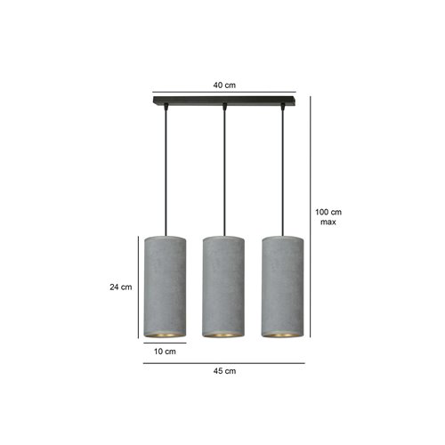 Lampa wisząca BENTE 3 BL GRAY abażur welur szary