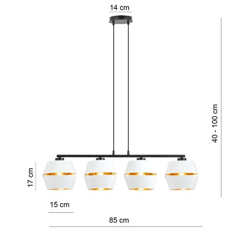 Lampa wisząca PIANO 4 WHITE/GOLD abażury czarna/biała/złota