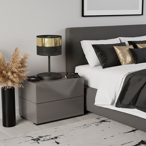 Lampka nocna LUX LN1 BL GOLD abażur, czarna, złota klasyczna