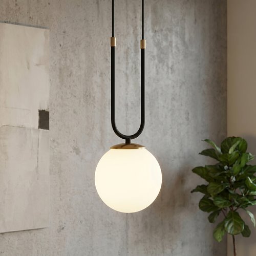 Lampa wisząca GLAM 1 BL/OPAL glamour czarna/biała/złota