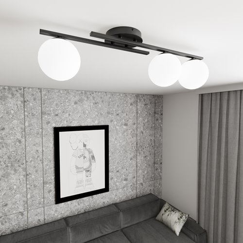Lampa sufitowa KAIRO 3 BL OPAL plafon, klosz, czarna, biała