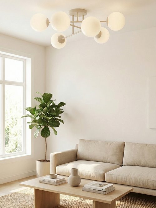 Lampa sufitowa ROMA 6 MOKKA nowoczesna, klosz, beżowa, biała