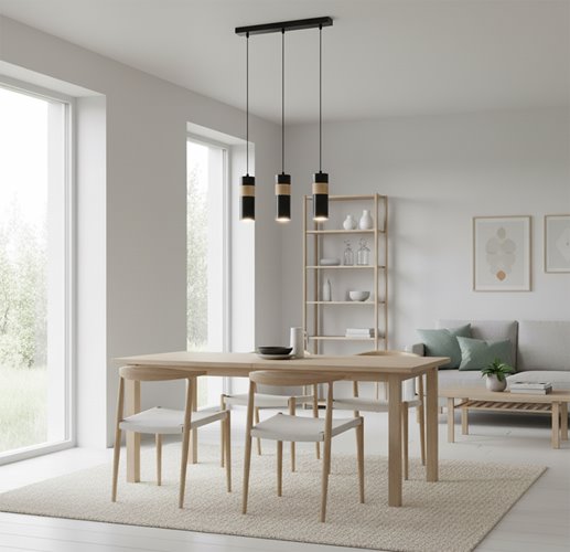 Lampa wisząca AKARI 3 BLACK skandynawska tuby drewno czarna