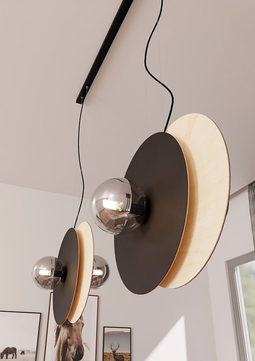 Lampa wisząca SOHO 4 BL GRAFIT designerska, drewno, klosze