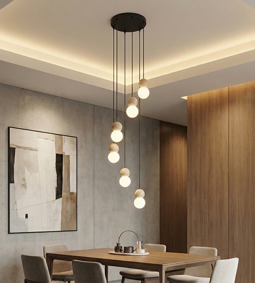 Lampa wisząca LOOP 6 BLACK nowoczesna, czarna, drewno, klosz