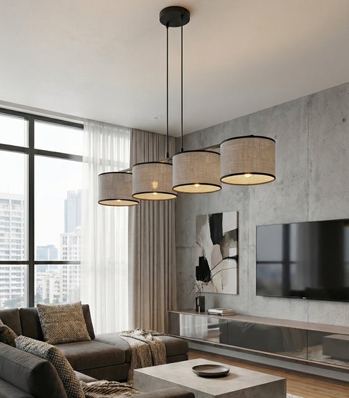 Lampa wisząca ECO 4 BL GRAY klasyczna, abażur, szara