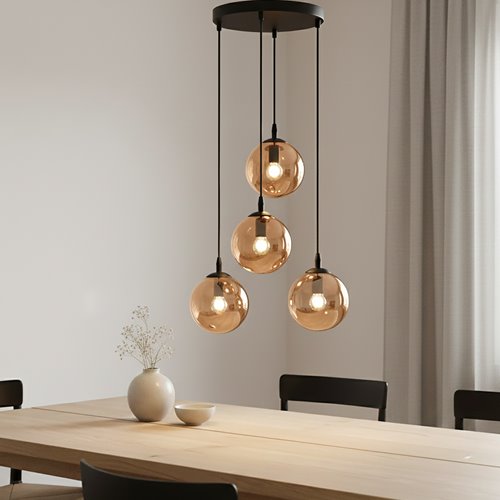 Lampa wisząca COSMO 4 BL PREMIUM MIODOWY bursztyn, czarna