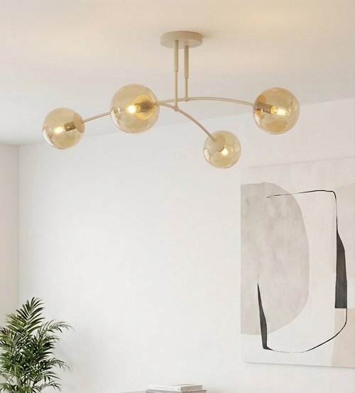 Lampa sufitowa PREGOS 4 MOKKA AMBER klasyczna, klosz, beżowa