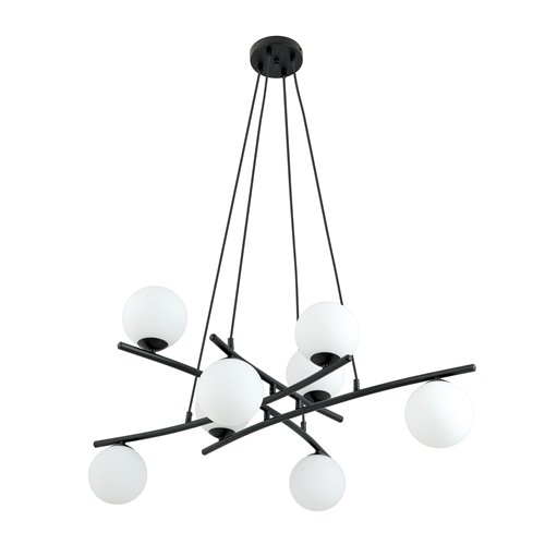 Lampa wisząca ESSA 8 OPAL klosze kule DESIGN czarna/biała