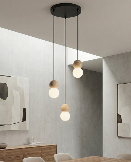 Lampa wisząca LOOP 3 BLACK nowoczesna, czarna, drewno, klosz