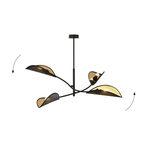Lampa sufitowa LOTUS 4 BLACK/GOLD abażury czarna/złota